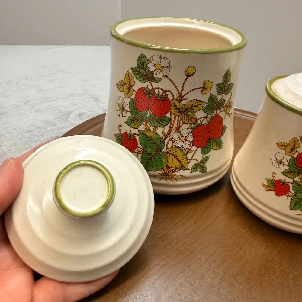VTG Strawberry Ceramic Canister Set of 2 Made in Japan Cottagecore Kitchen